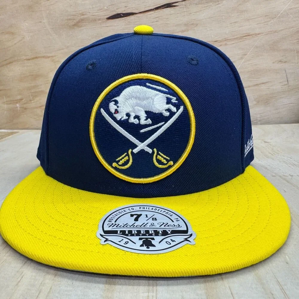 NEW Buffalo Sabres Mitchell Ness Liberty Fitted Cap Hat 2 Tone Sz 7 1/8